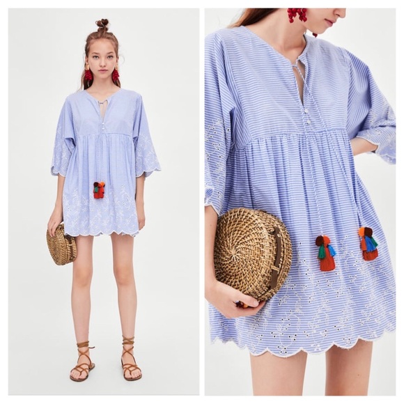 Zara Dresses & Skirts - Zara Striped Jumpsuit Dress with Pompoms